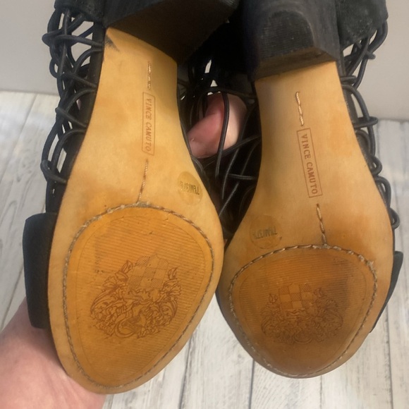 Vince Camuto Black Leather Lacey Heels with Above Ankle Buckle Strap - Picture 8 of 9